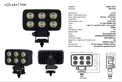 Фара светодиодная SolarX Ton2 LED 12*5W, 9-36V DC Osram Flood