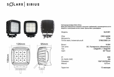 Фара светодиодная SolarX Sirius LED 9*5W, 9-30V