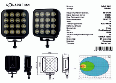 Фара светодиодная SolarX RAN1 LED 16*5W, 10-30V DC Osram Flood